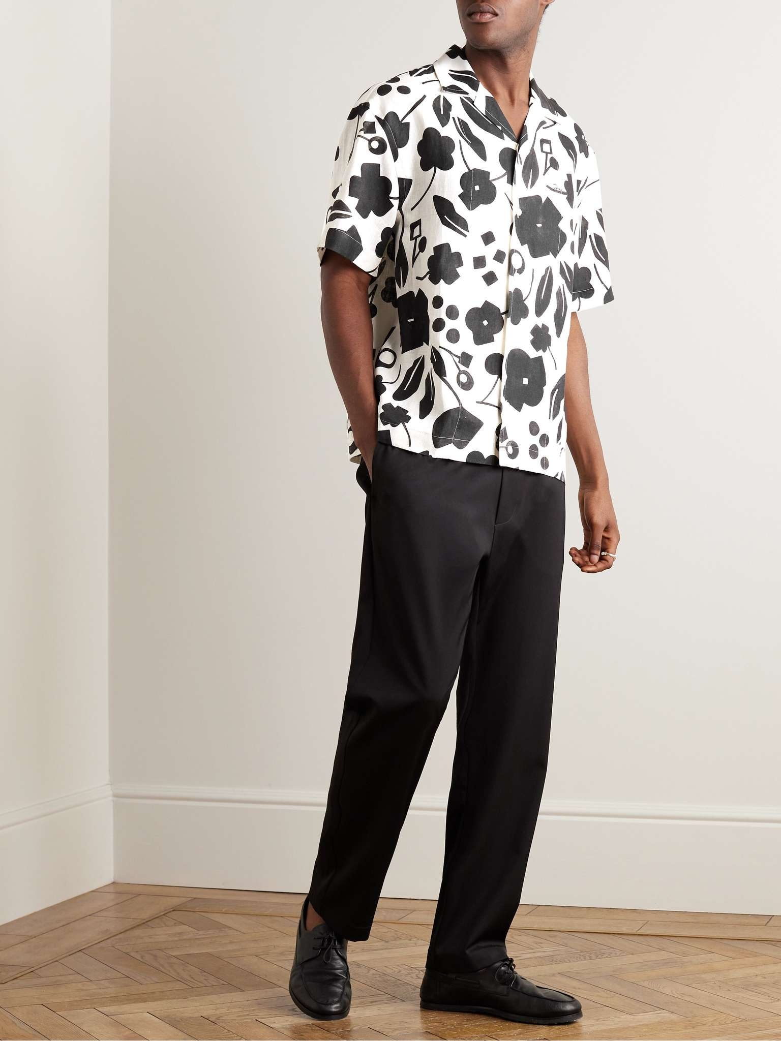 Camp-Collar Floral-Print Linen Shirt - 2