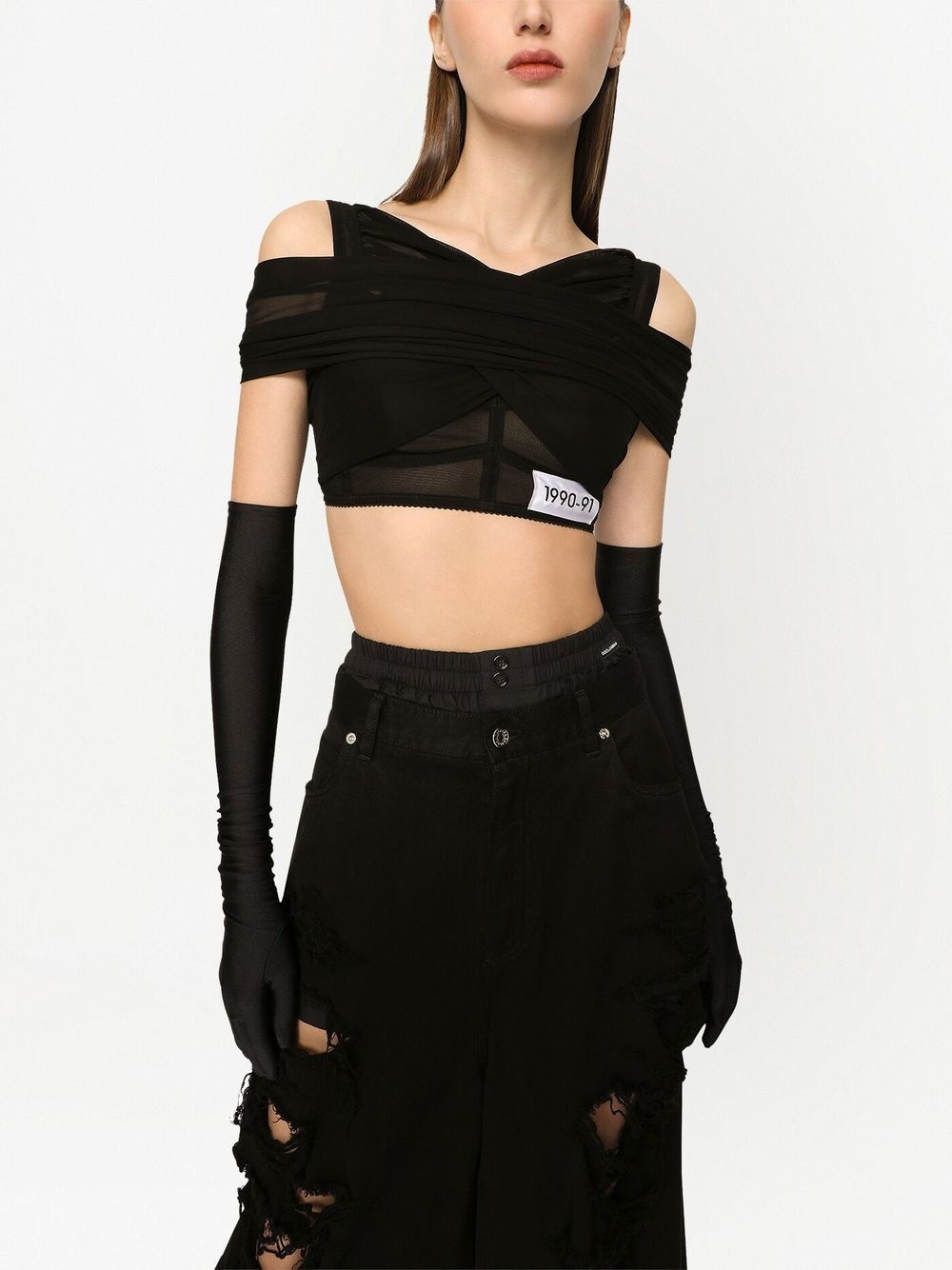 KIM DOLCE&GABBANA layered off-shoulder cropped top - 5