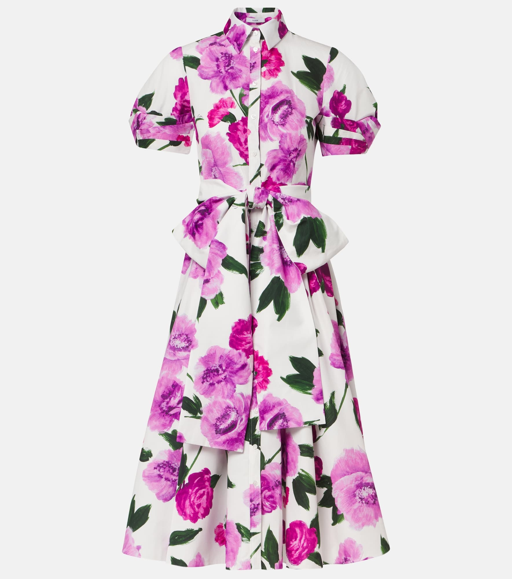 Floral cotton midi shirt dress - 1