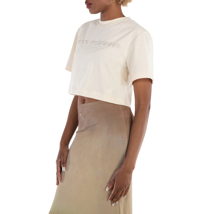 Rabanne Ladies Nude Logo-Embroidered Cropped T-Shirt - 4