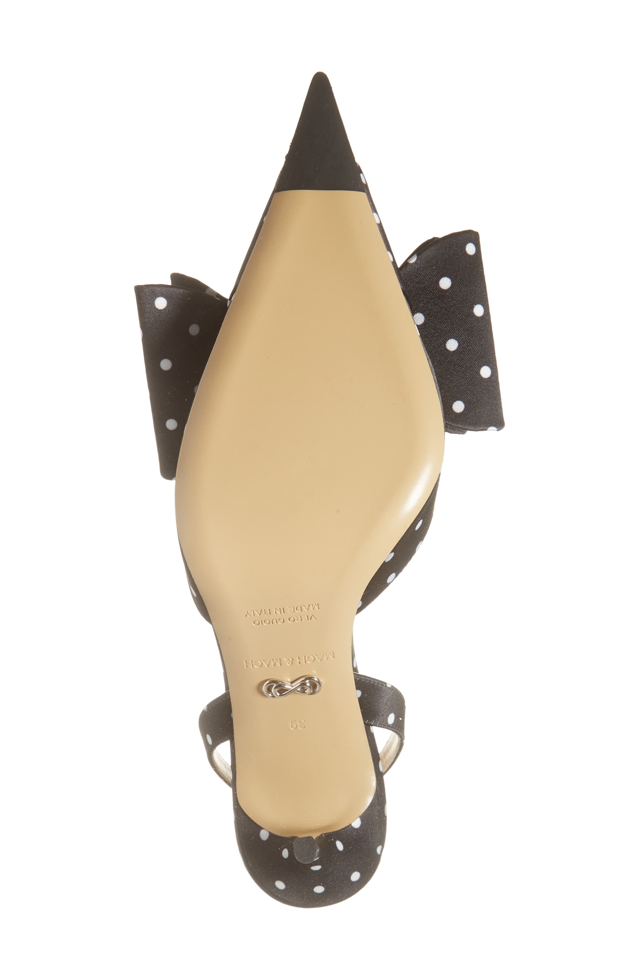 Mach & Mach Le Cadeau Bow Polka Dot Slingback Pump in Black/White at Nordstrom - 6