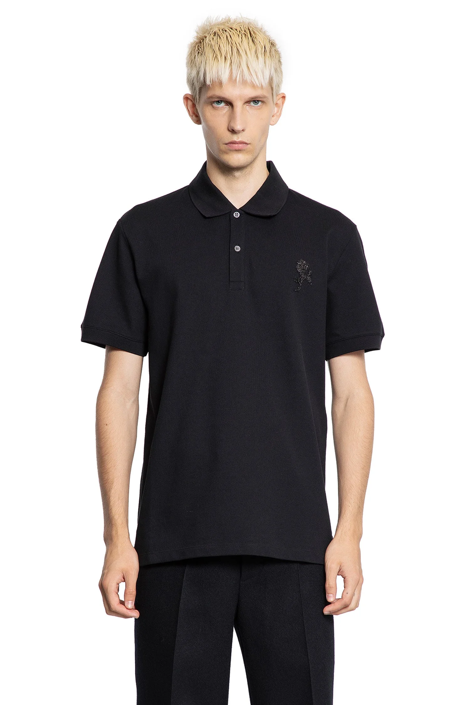 Rose Embroidery Piqué Polo Shirt - 1