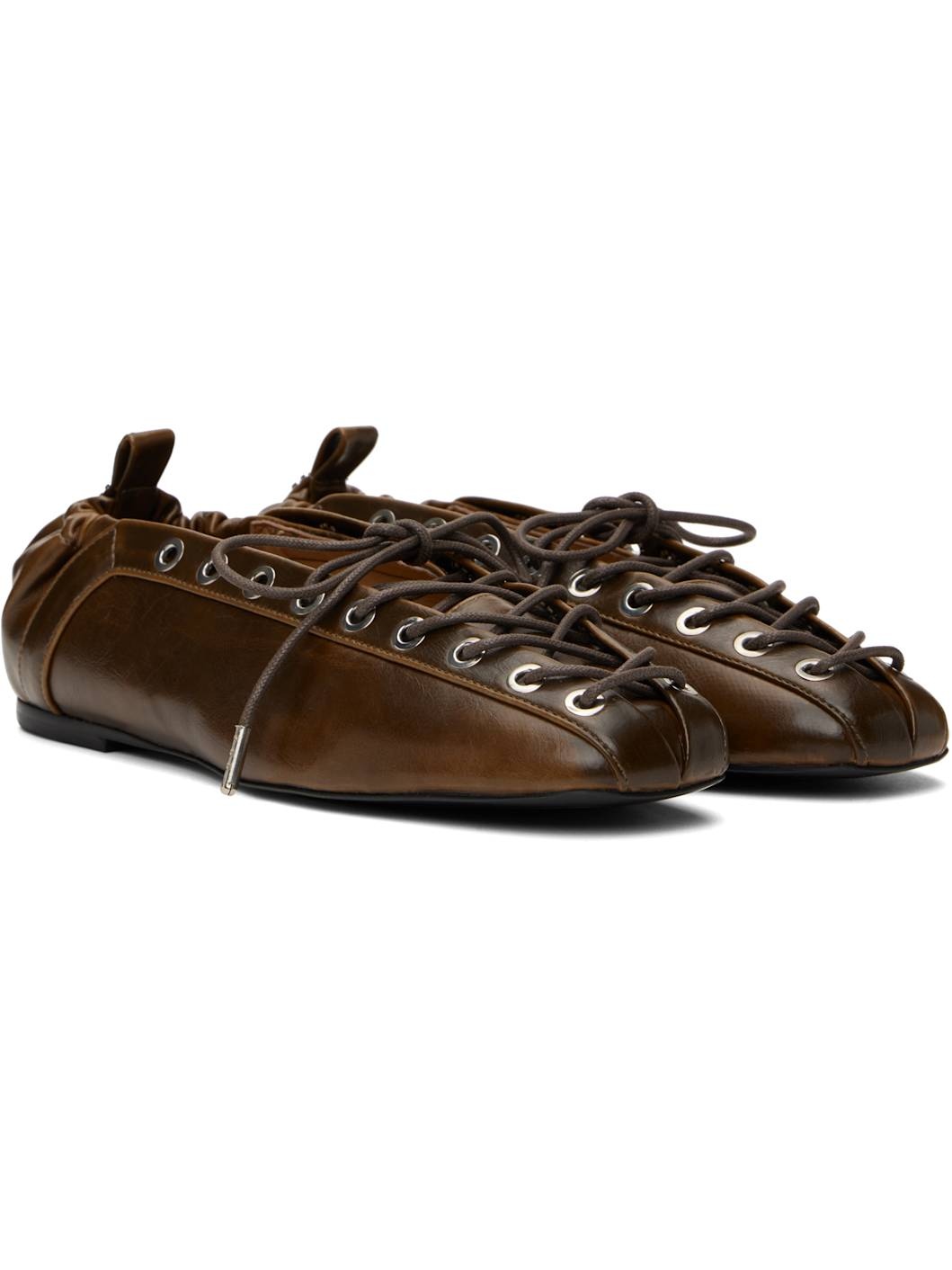 Khaki Oleatex Lace-Up Ballerina Flats - 4