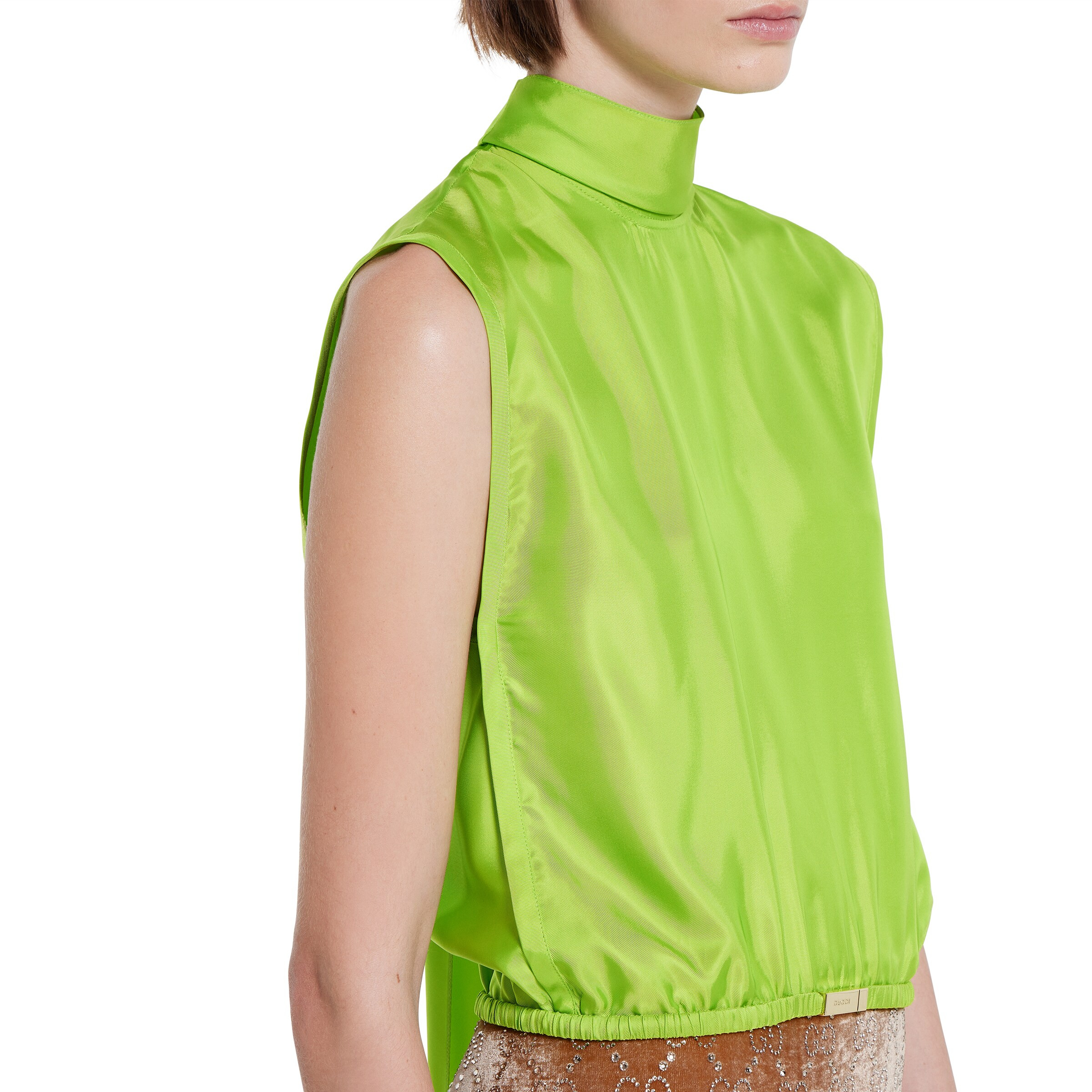Self-tie neck bow viscose twill top - 5