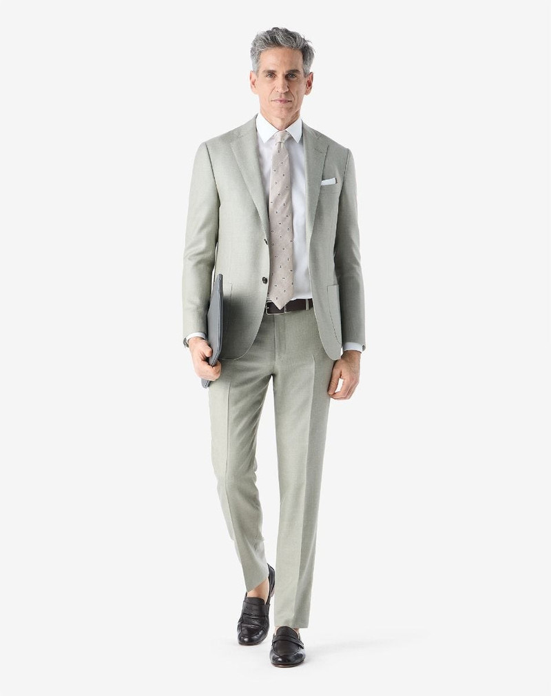 CORNELIANI Sage green silk, wool and linen twill suit outlook