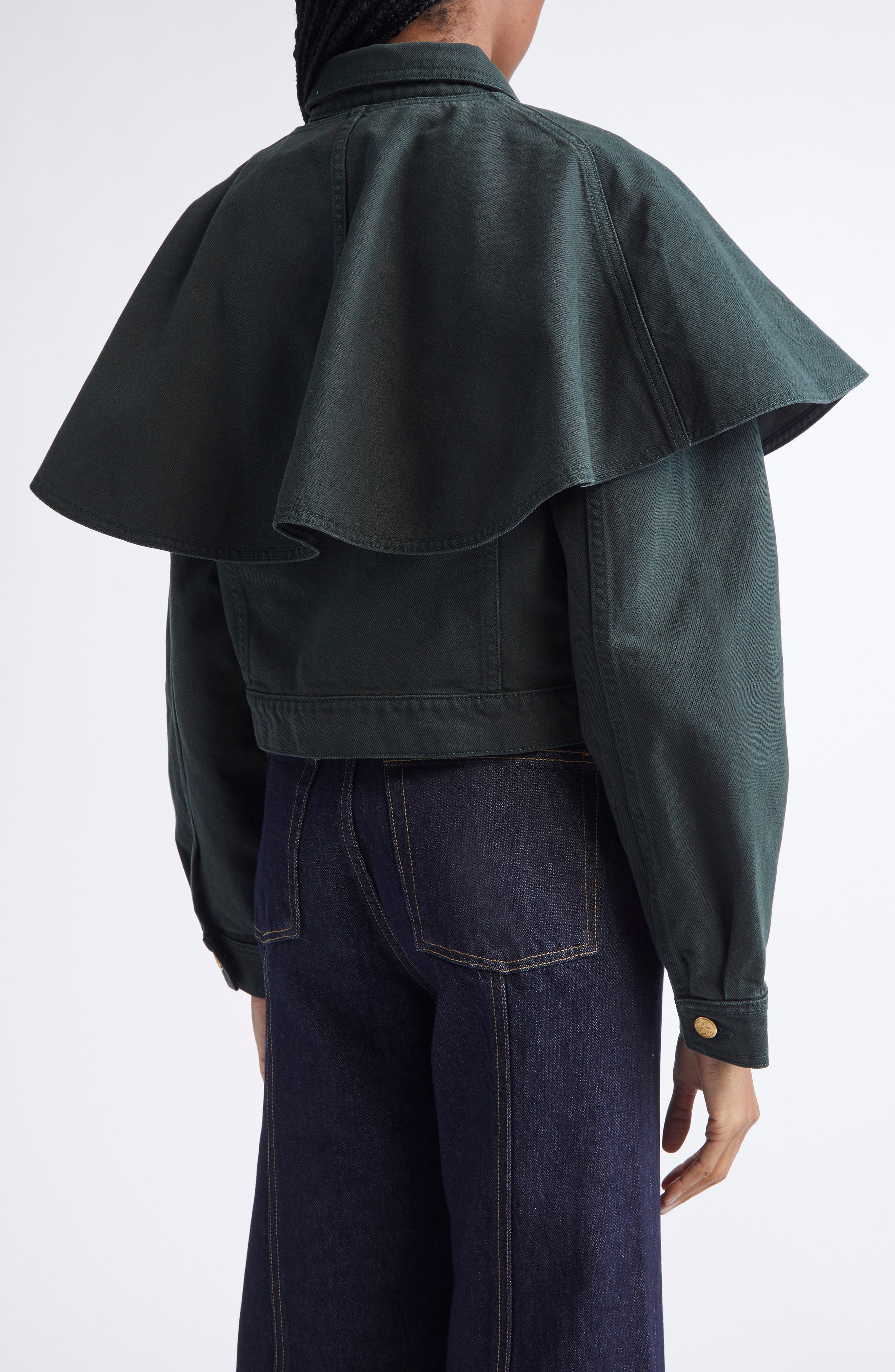 Ulla Johnson The Agata Cape Denim Jacket in Hunter at Nordstrom - 3