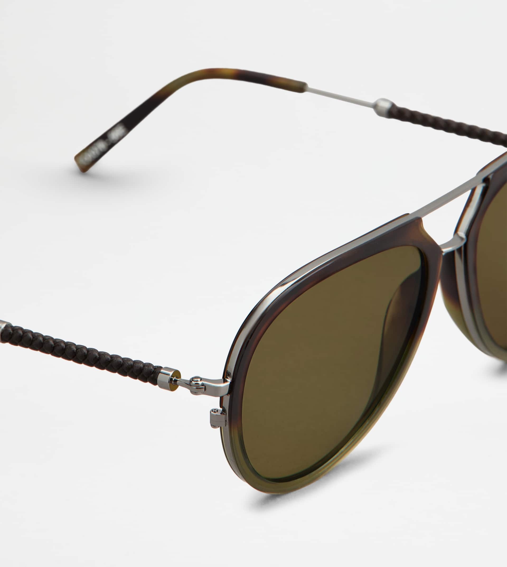 SUNGLASSES WITH TEMPLES IN LEATHER - GREY - 4