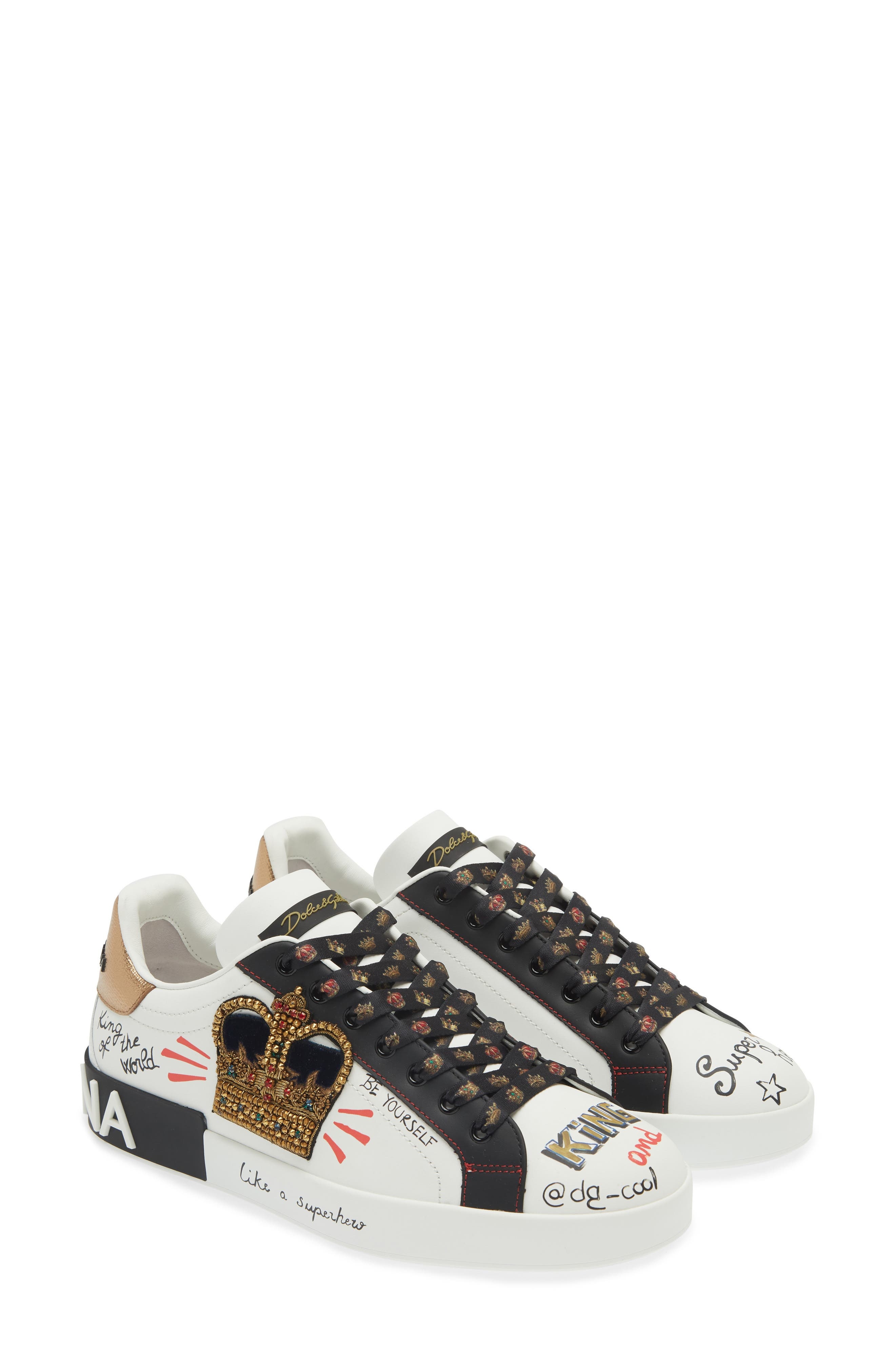 Dolce&Gabbana Portofino Graffiti Embellished Sneaker in White at Nordstrom - 1