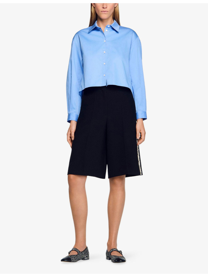 Sandro Rhinestone-Stripe Straight-Leg Woven Bermuda Shorts outlook