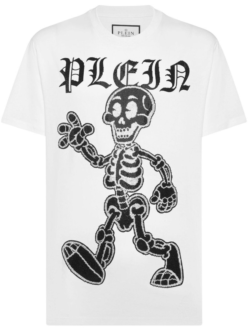 rhinestone-skeleton cotton T-shirt 1