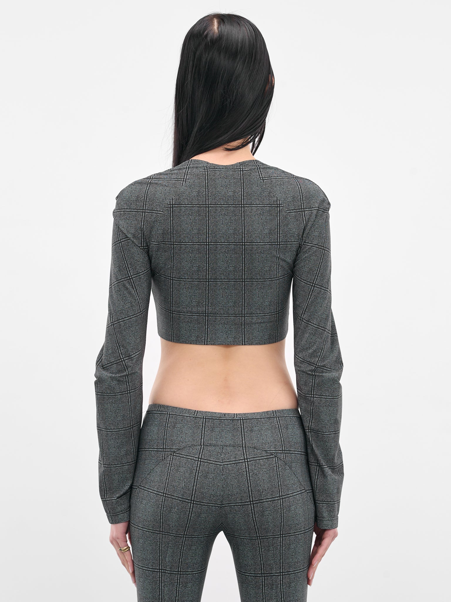 Gray Glen Check Cropped Cardigan - 3