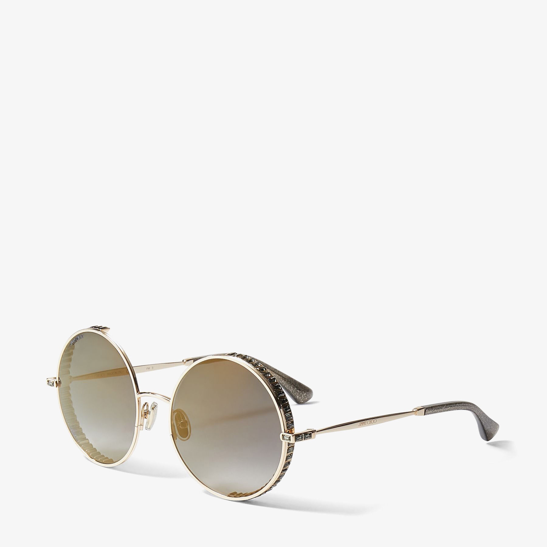 Goldy
Gold Round-Frame Sunglasses with Black Swarovski Crystal Embellishment - 3