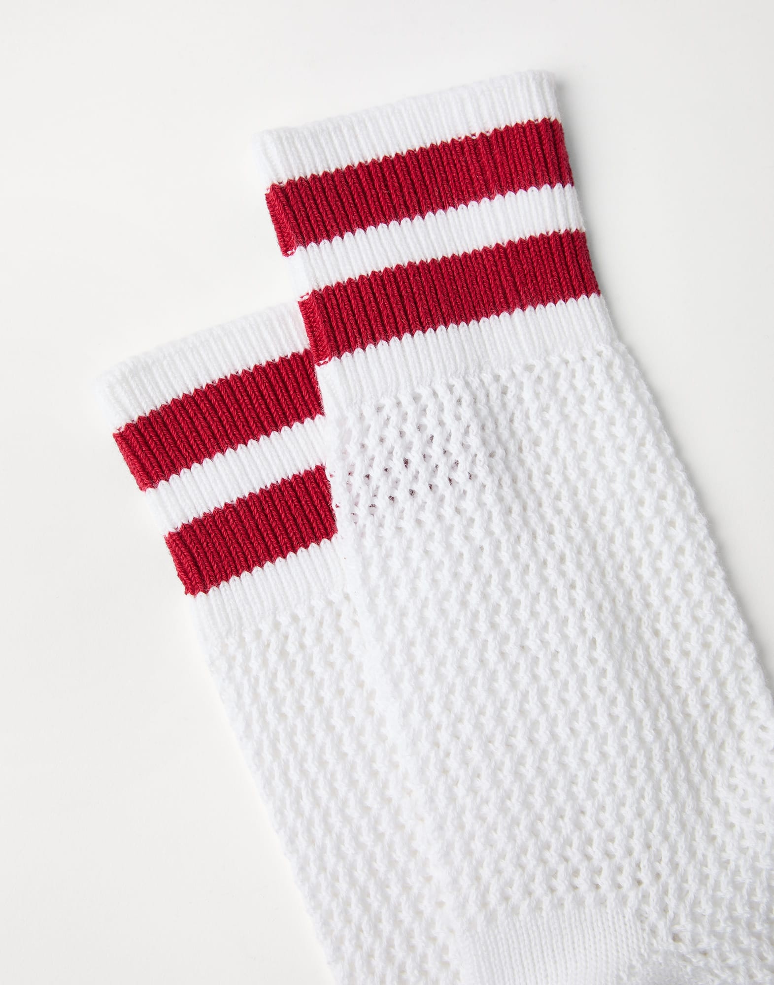 Cotton waffle stitch knit socks with stripes - 2