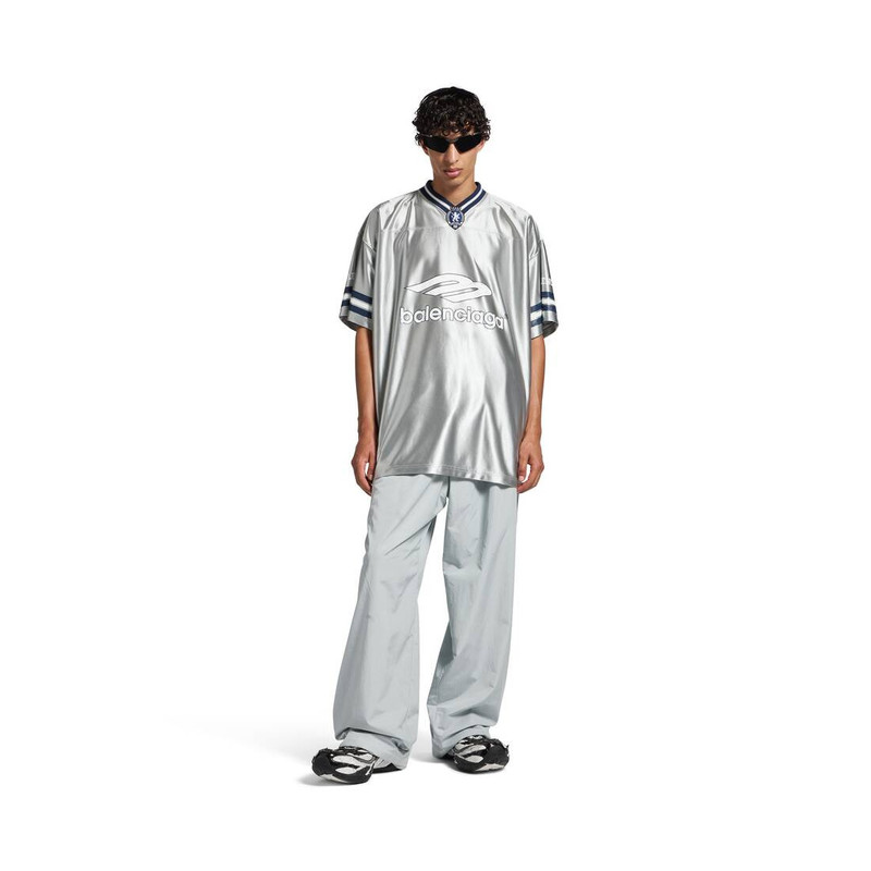 BALENCIAGA Men's 3b Football V-neck T-shirt Oversized in Grey/white outlook