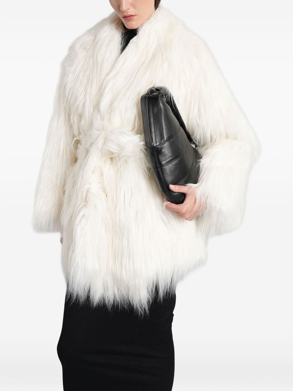 belted faux-fur coat - 3