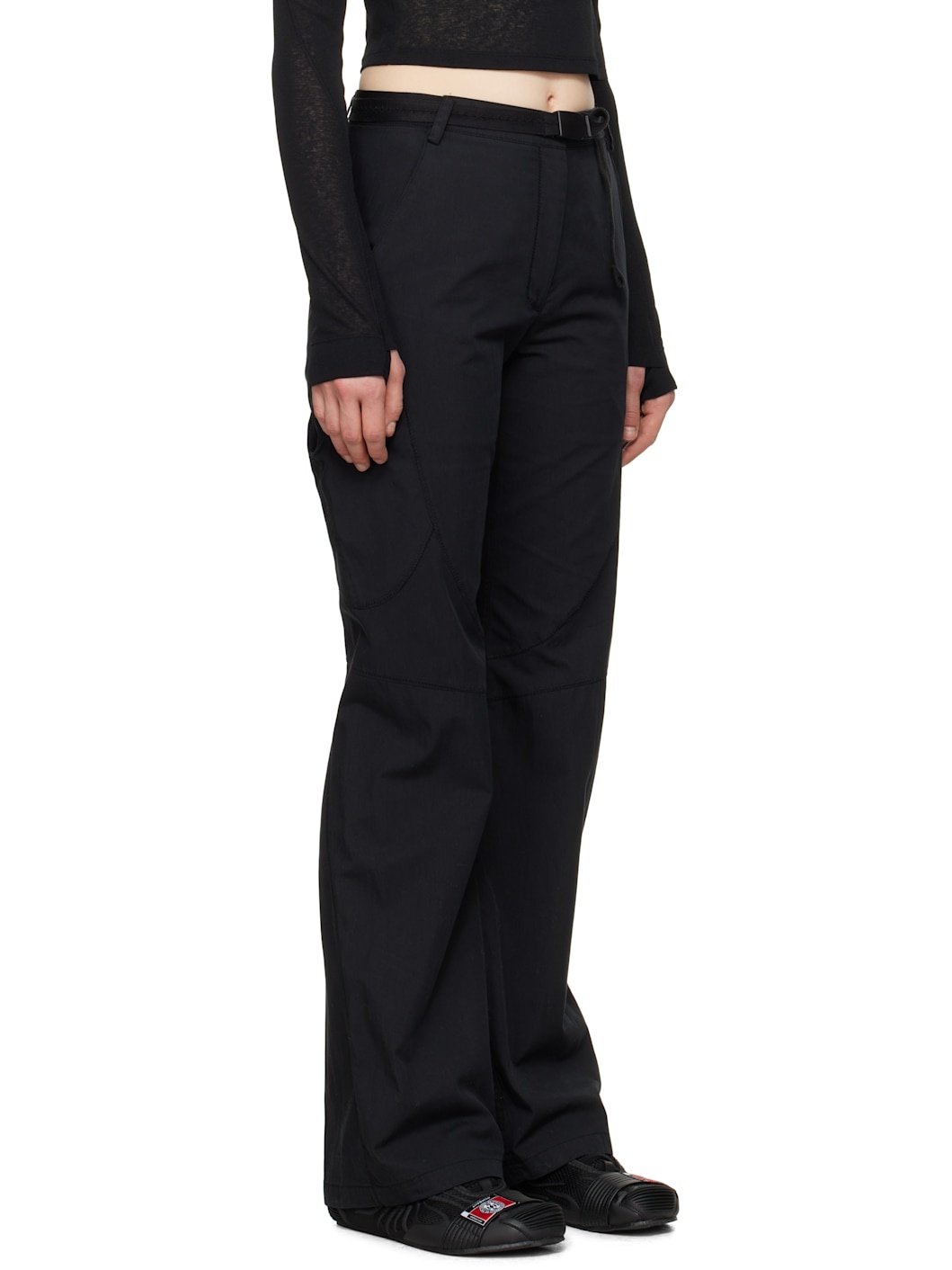 Black Low-Rise Belted Trousers - 2