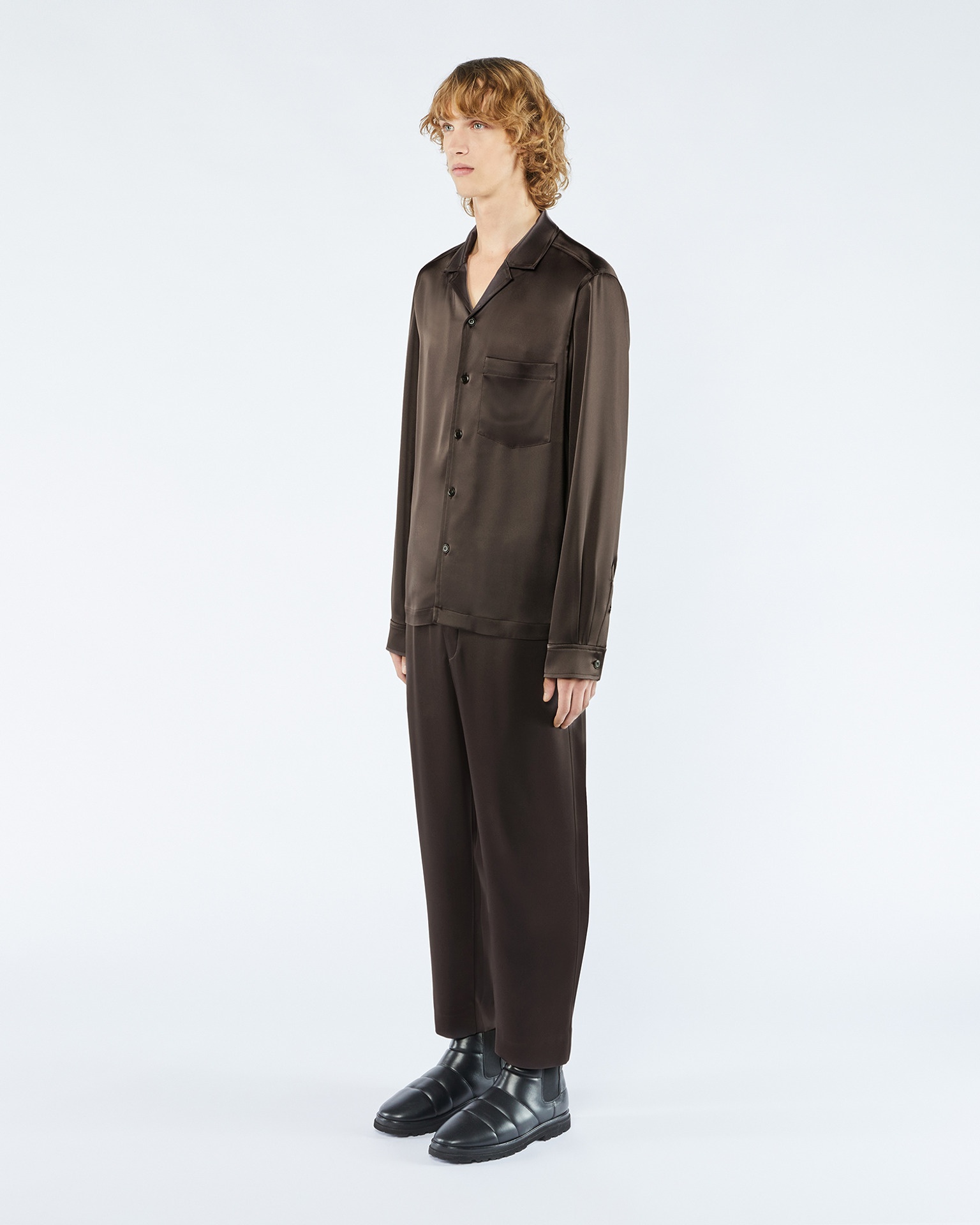 DUCO - ANEW Long sleeve satin shirt - Espresso - 4