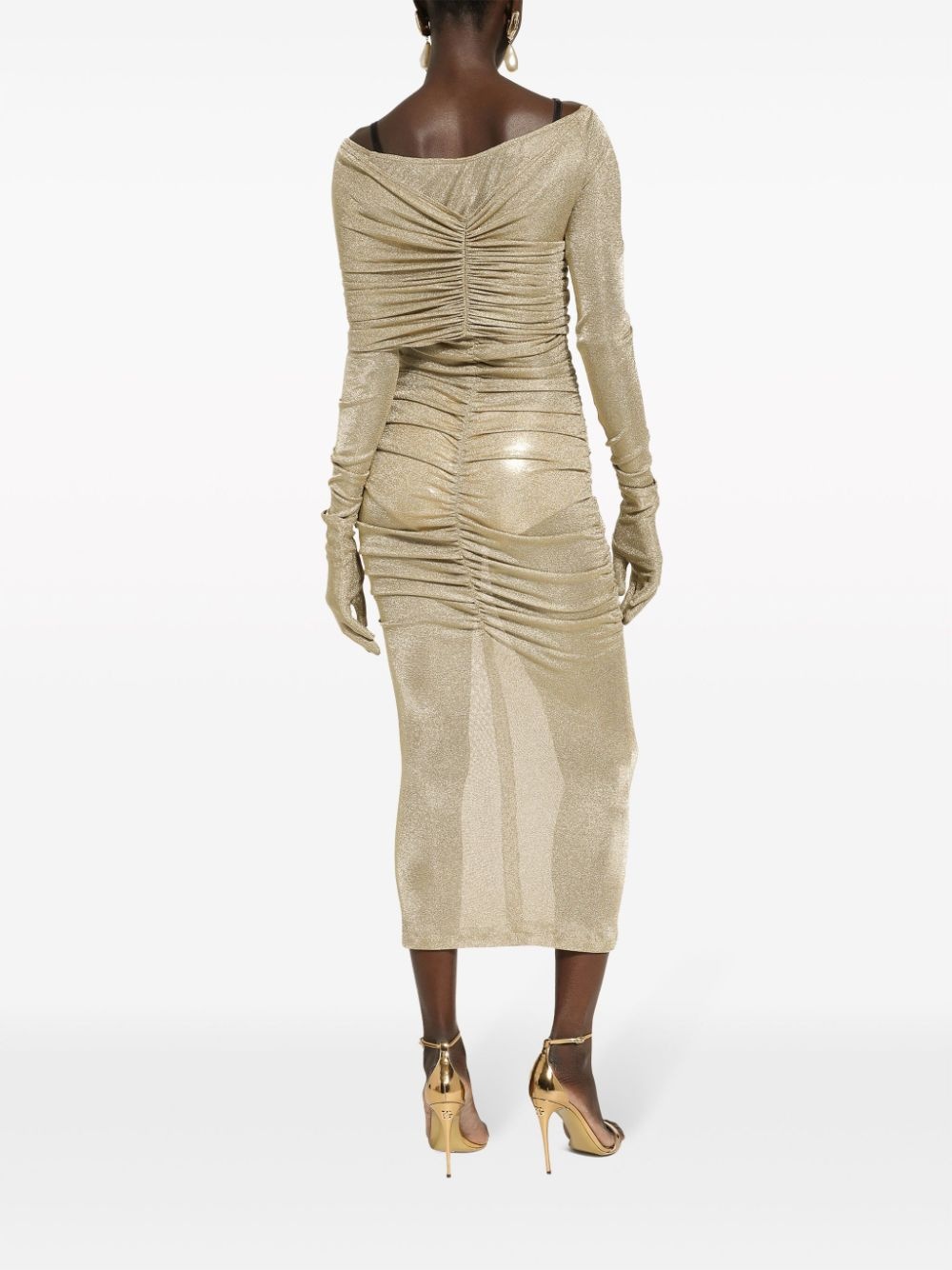 lurex mesh calf-length dress - 4
