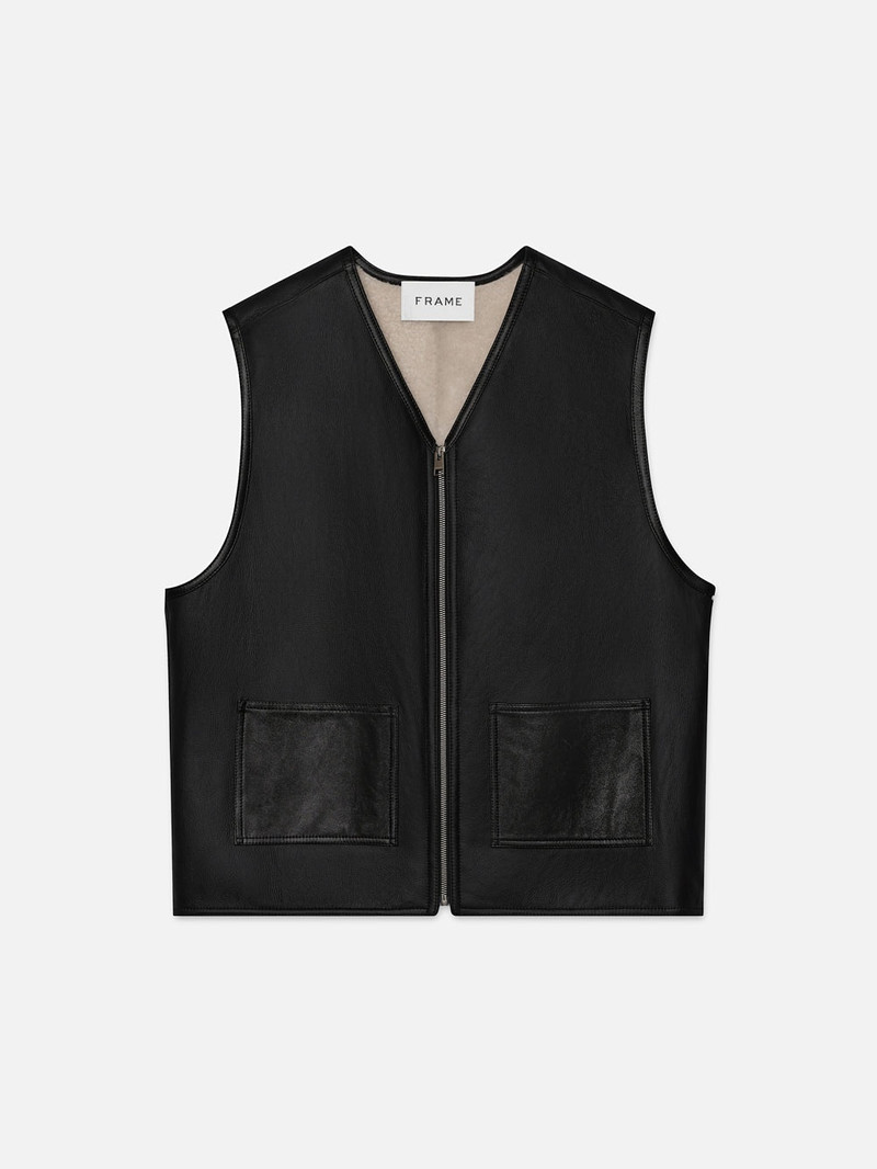 Shearling Vest in Stone Beige/Black 1