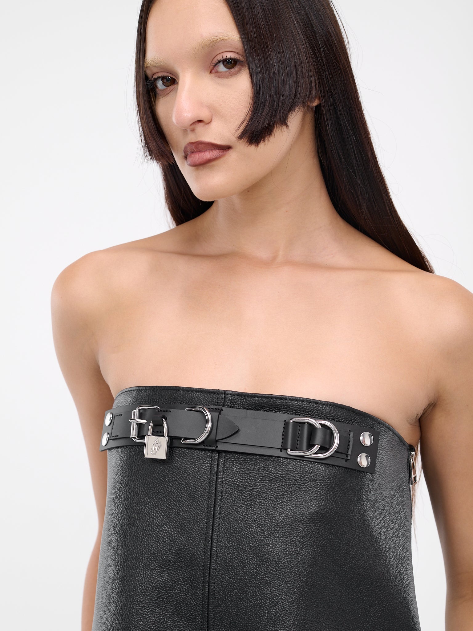 Padlock Ruffled Leather Dress - 4