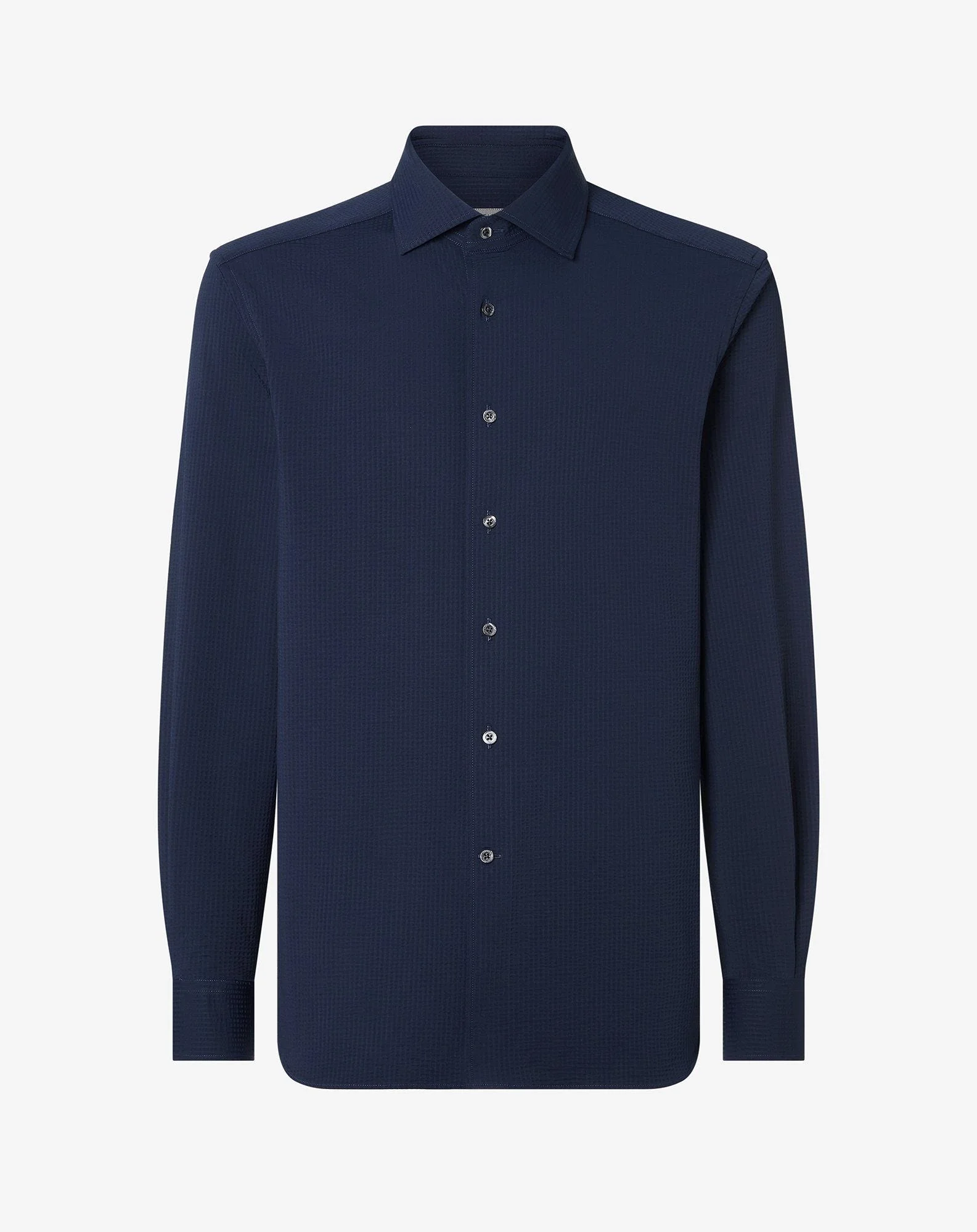 Navy blue bi-elastic fabric shirt - 1