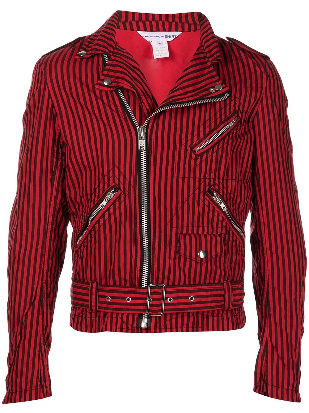 belted stripe-print biker jacket - 2