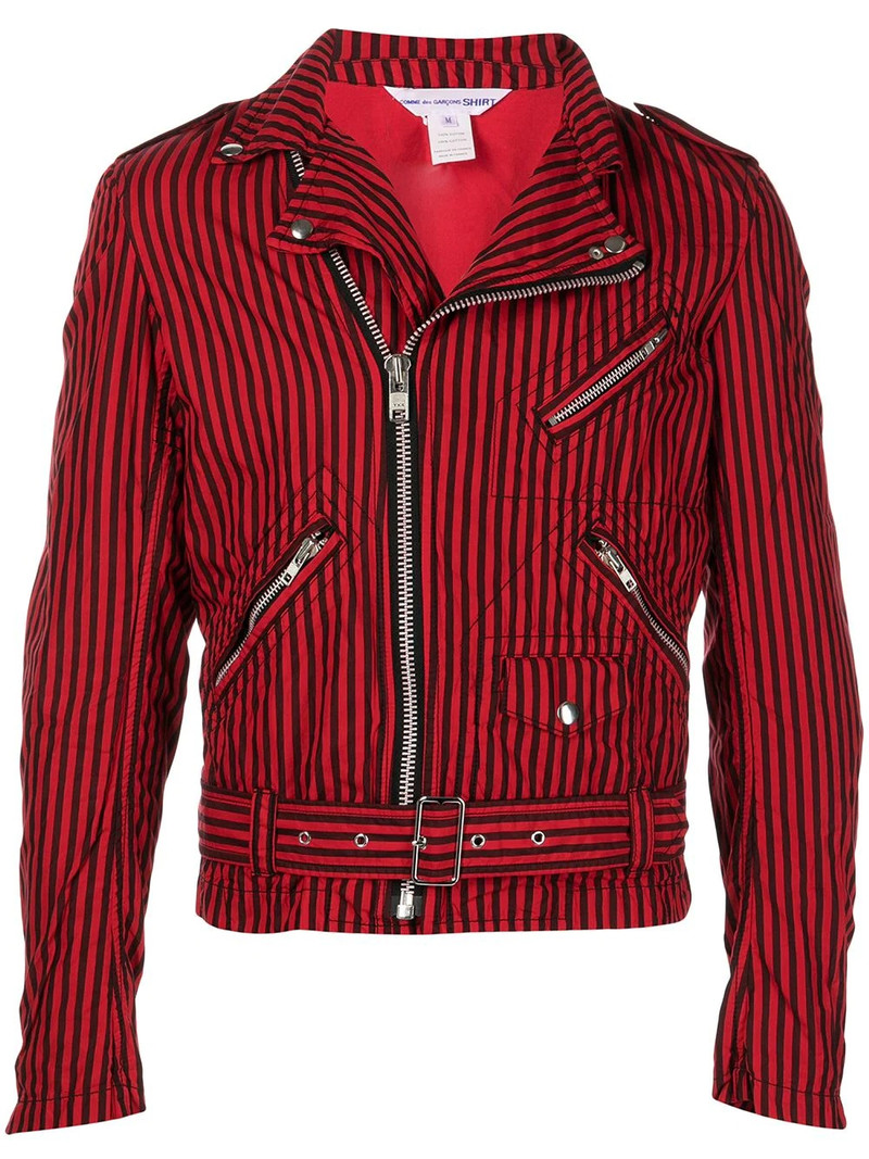 belted stripe-print biker jacket 1