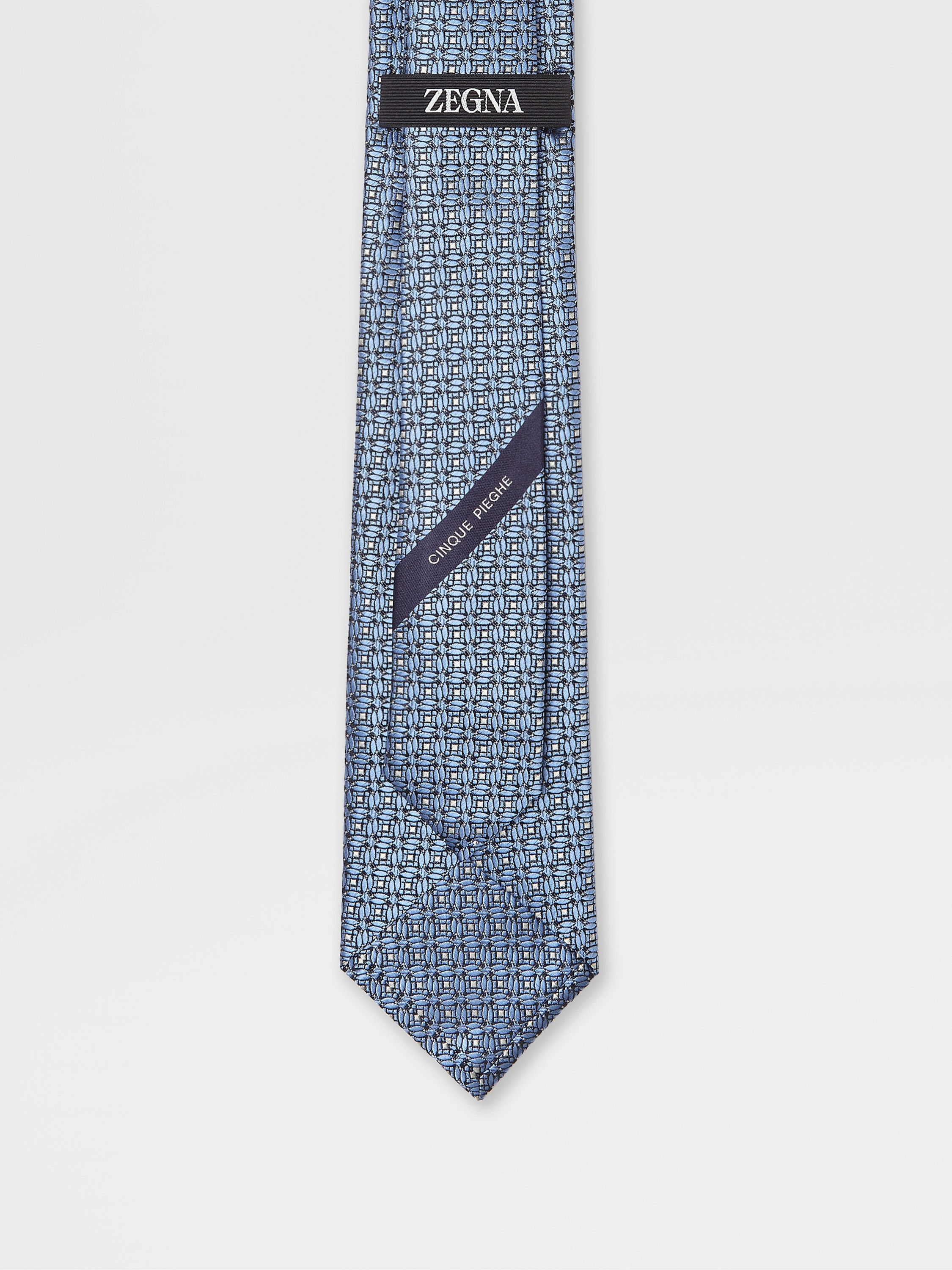 LIGHT BLUE PRINTED SILK 5 PIEGHE TIE - 3