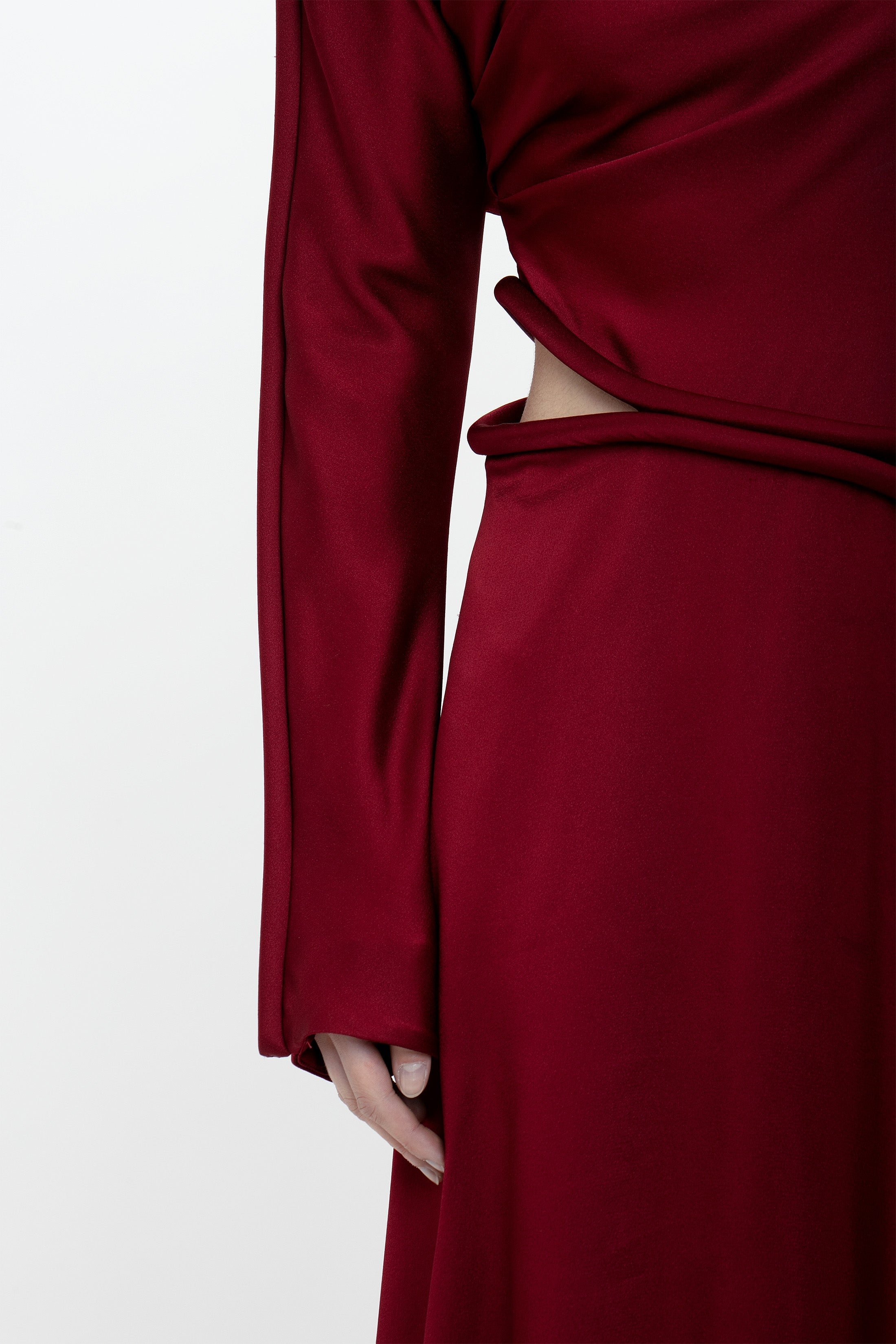 Padded Tube Detail Midi Dress In Oxblood - 6