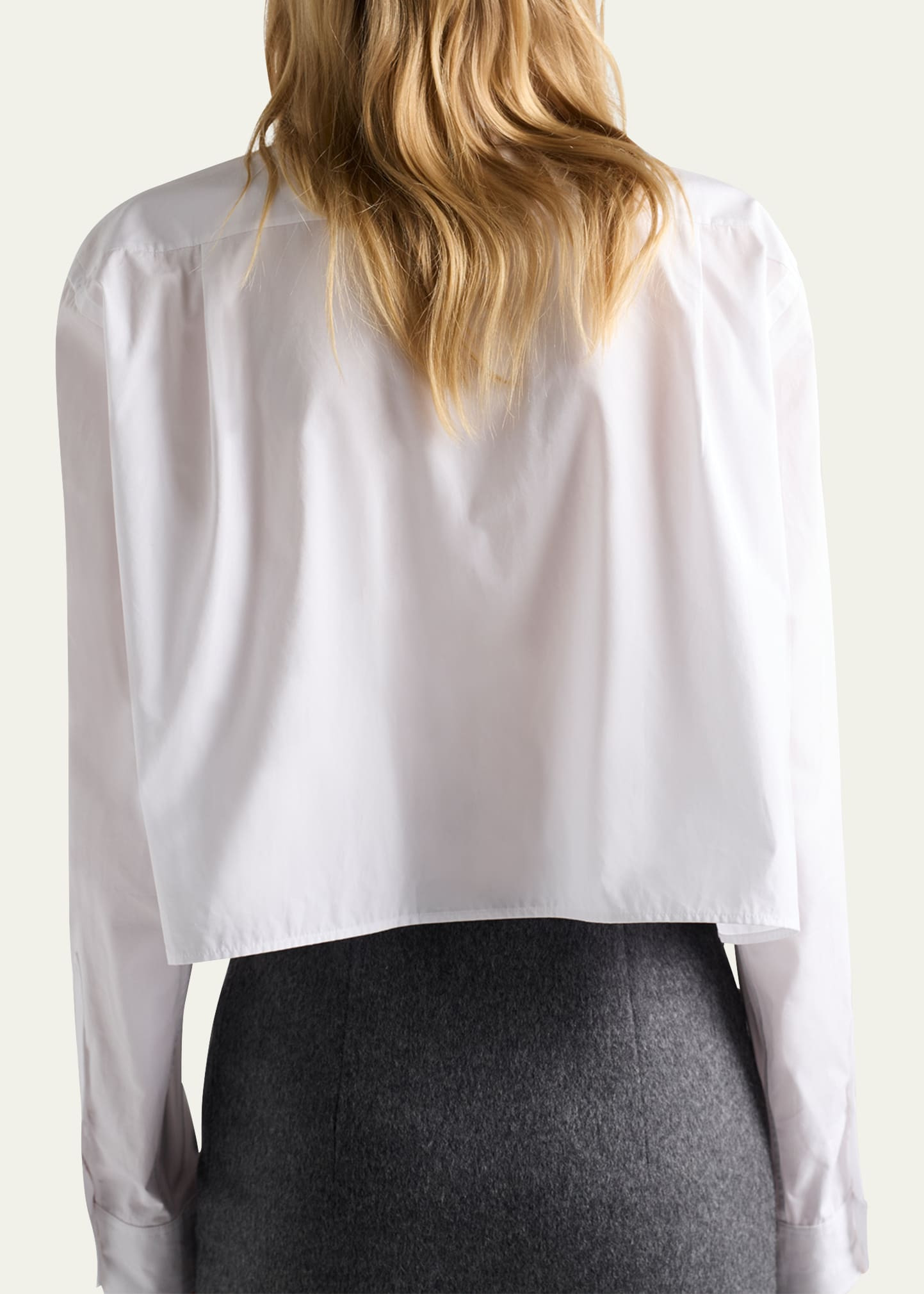 Neck-Tie Popeline Crop Button-Down Shirt - 3