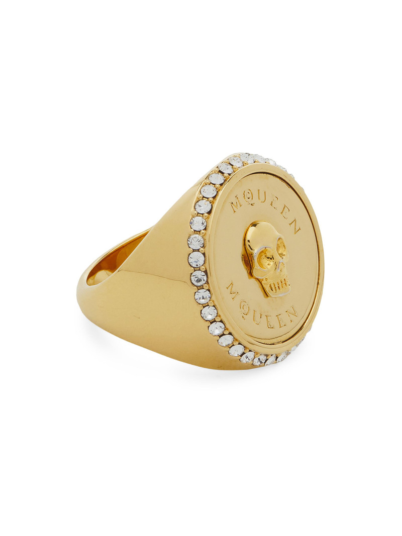 Women's Goldtone & Crystal Skull Signet Ring - Gold 1