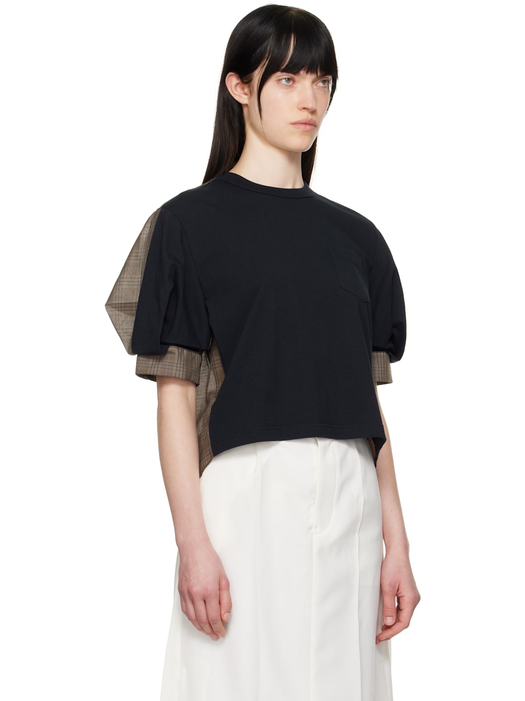 Navy & Brown Spun Organza & Cotton Jersey T-shirt - 2
