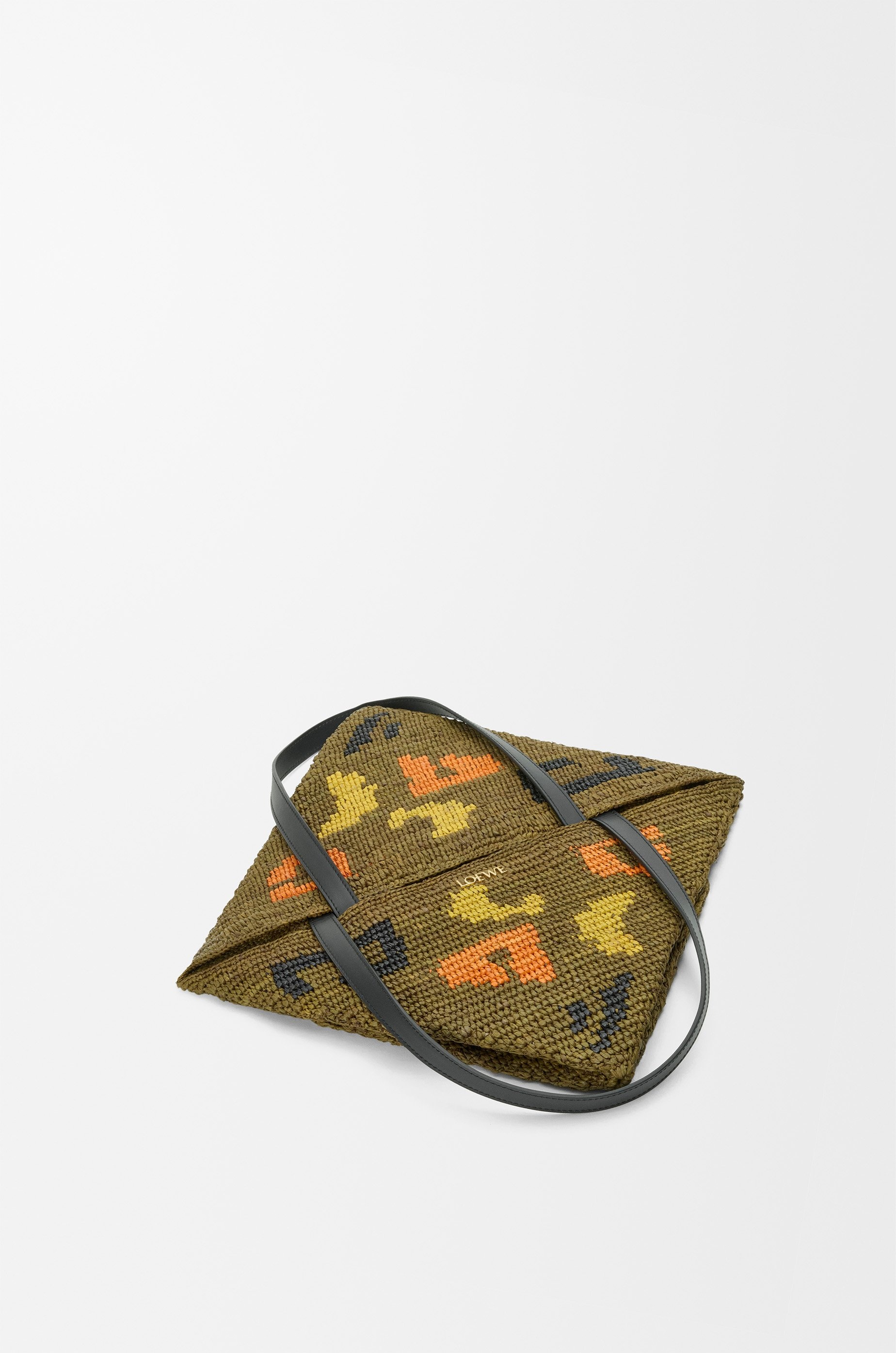 Large Puzzle Fold tote in raffia and calfskin - 6