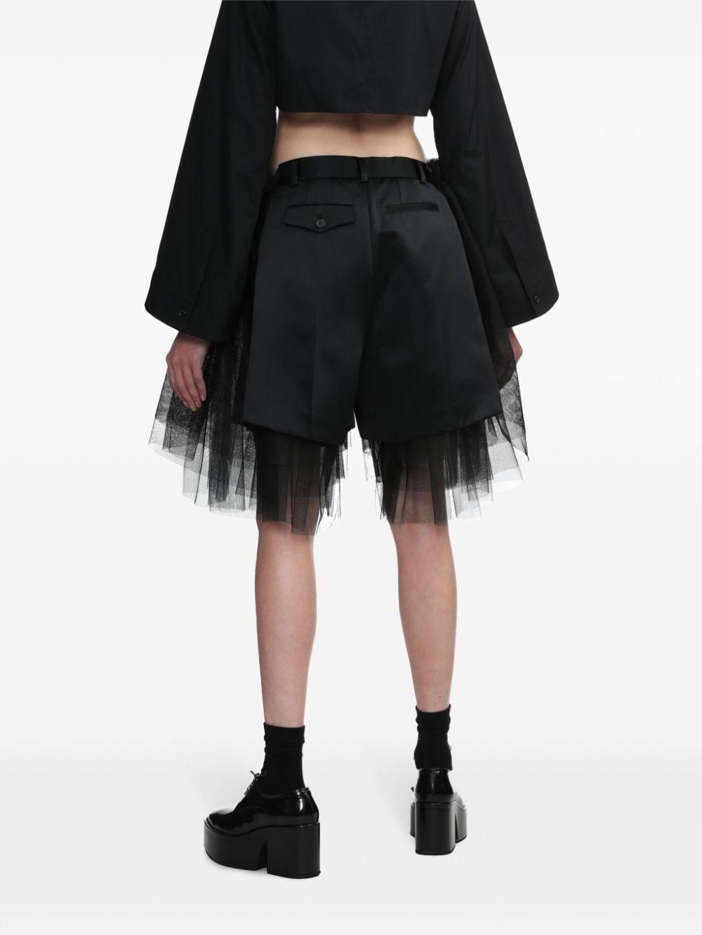 tulle-overlay tailored shorts - 4