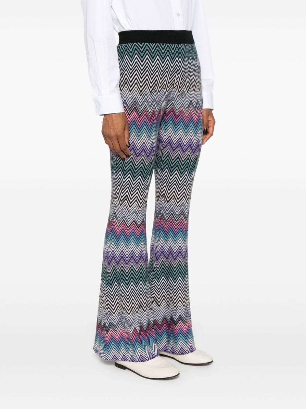 zigzag woven wool flared trousers - 3