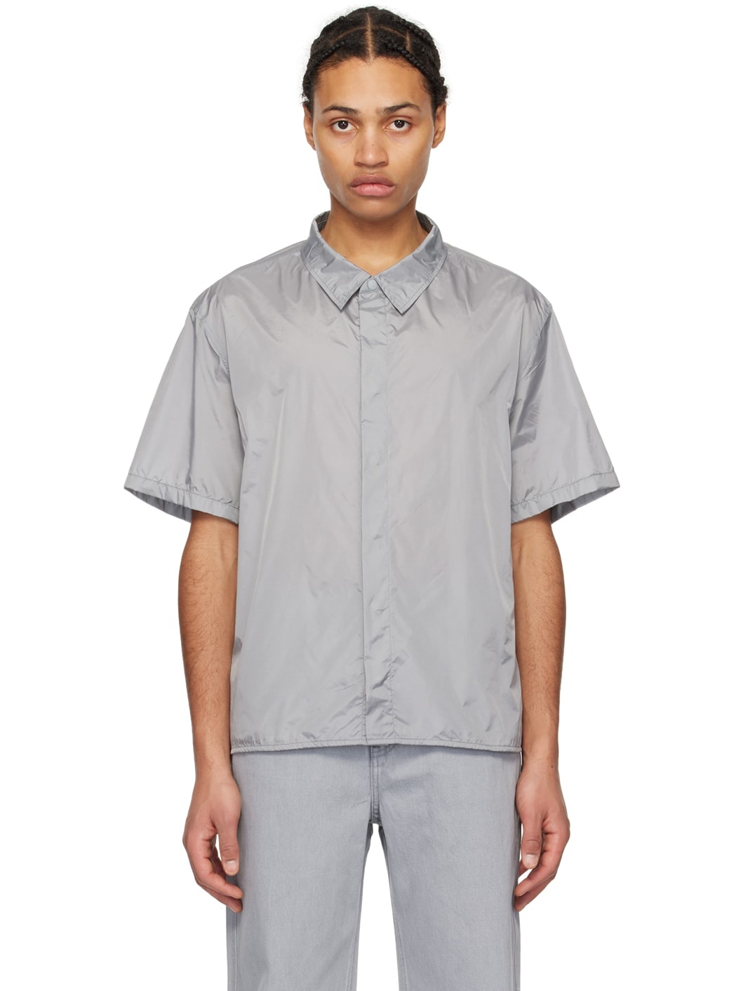 Gray Spread Collar Shirt - 1