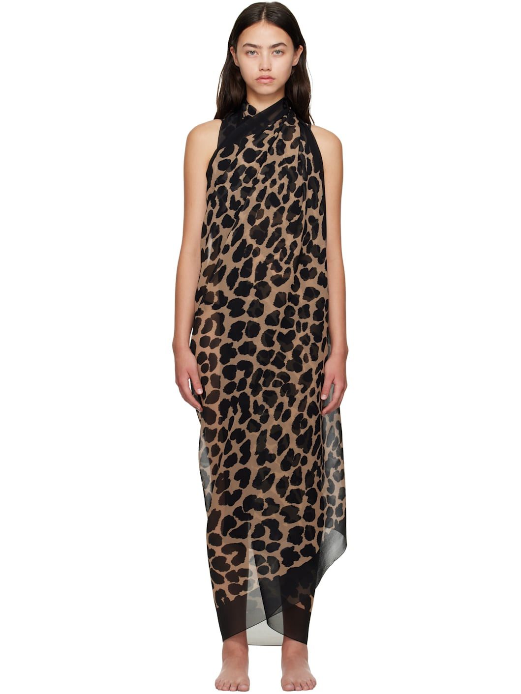 Brown Leopard Beach Wrap Cover-up Dress - 1