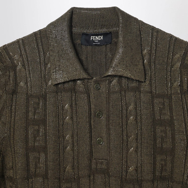 Fendi Dark Green Wool Polo Men - 3