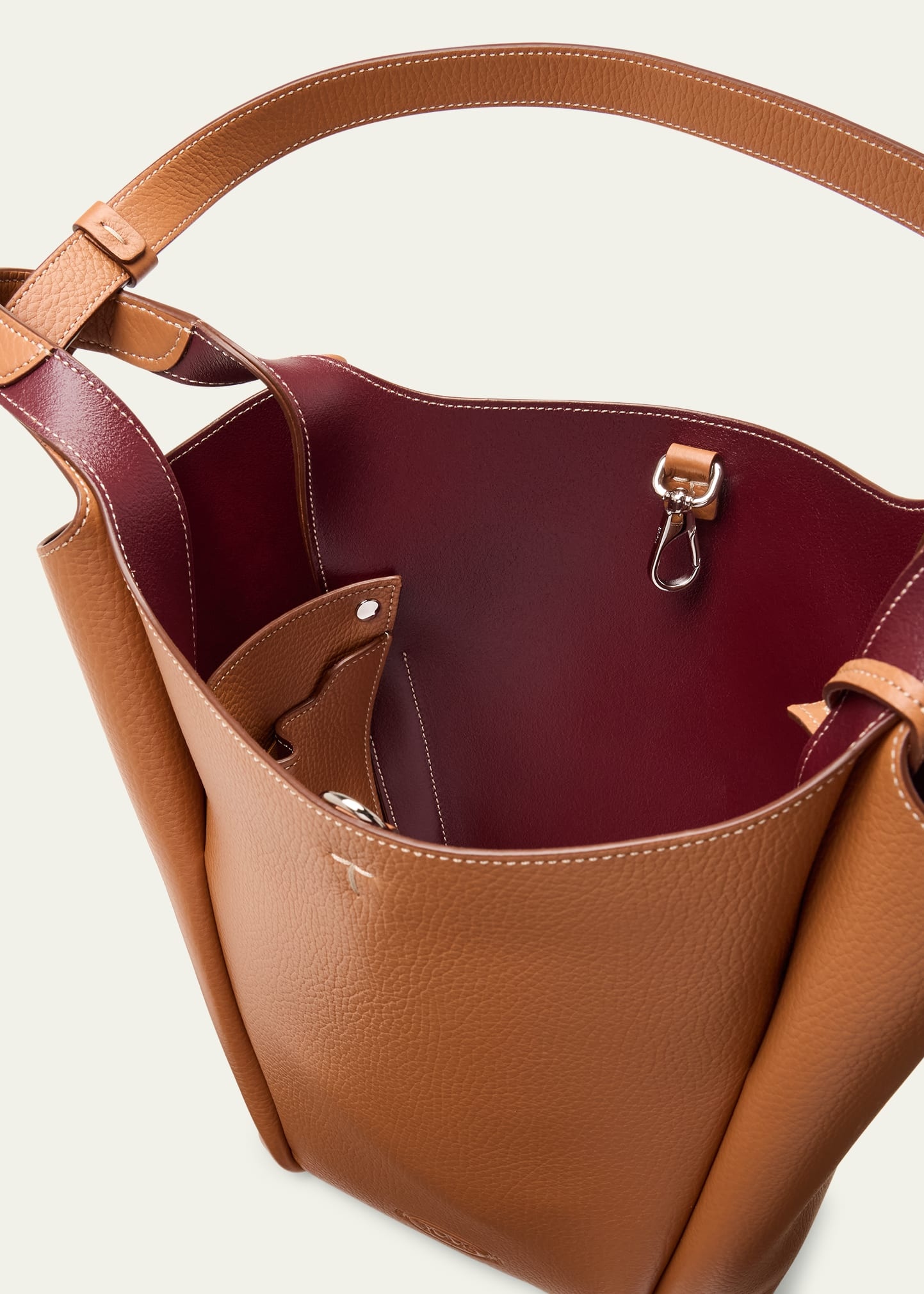 Small Grained Leather Bucket Bag - 4