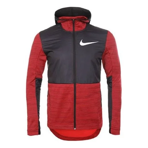 Nike Dri-FIT Basketball Sports Splicing Fleece Lined Knit Hooded Jacket Red 857045-657 - 1