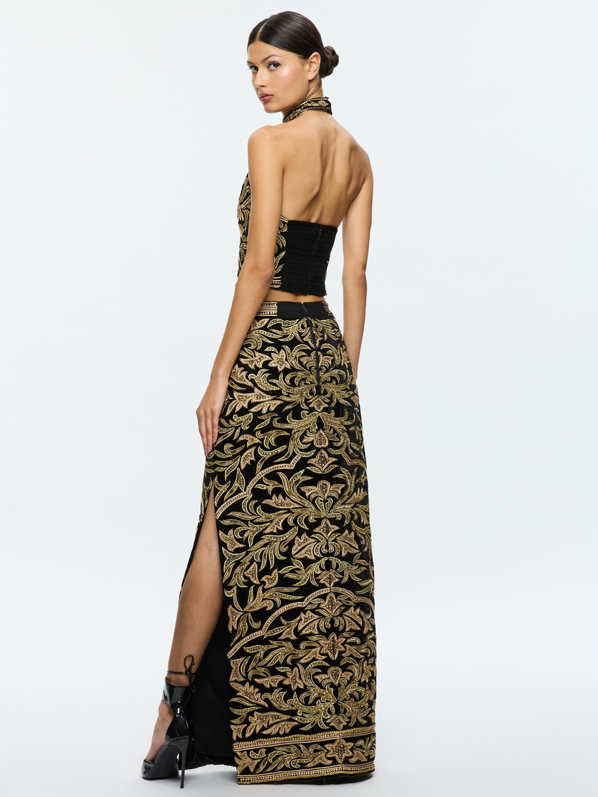 GEORGIE EMBELLISHED HIGH RISE MAXI SKIRT WITH SLIT - 4