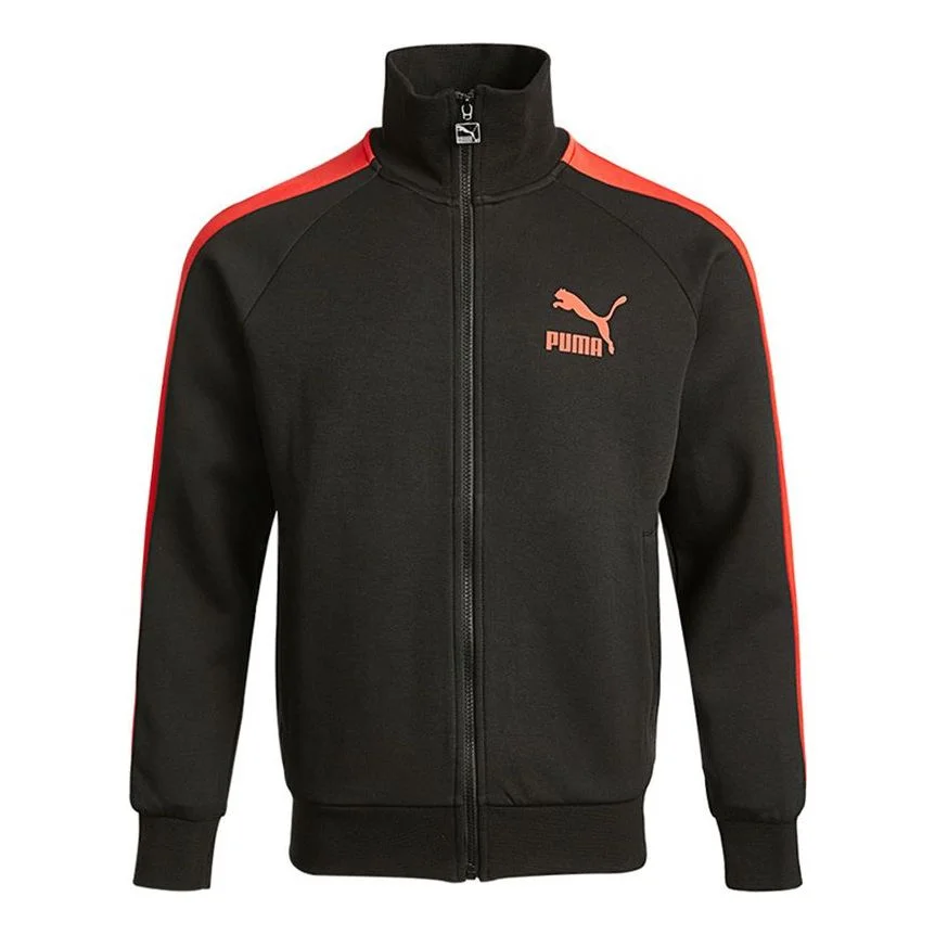 PUMA Sports Stitching Printed Logo Kintted Stand-up Collar Jacket Men's Black 531377-51 - 1