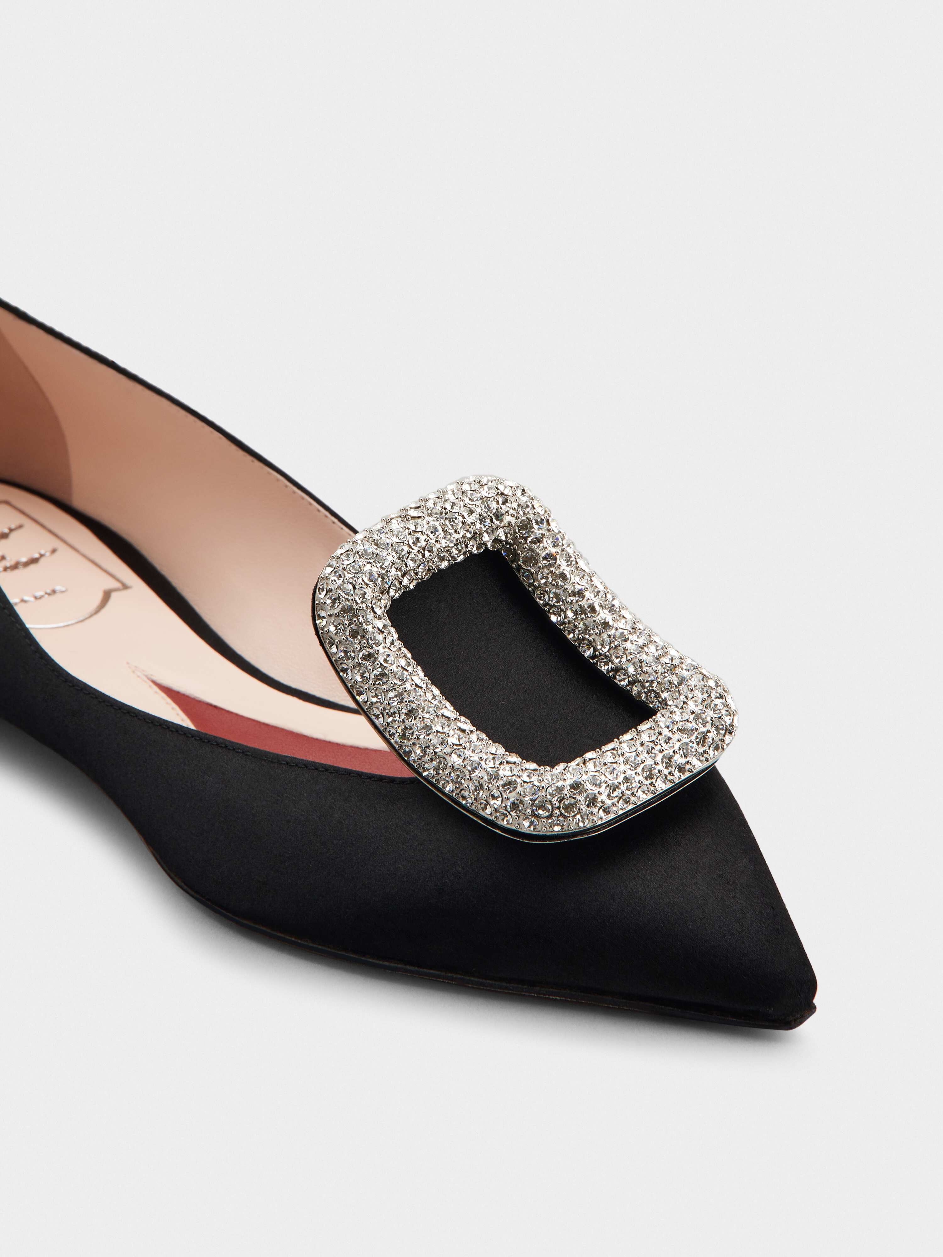 Viv' Choc Strass Buckle Ballerinas in Satin - 3