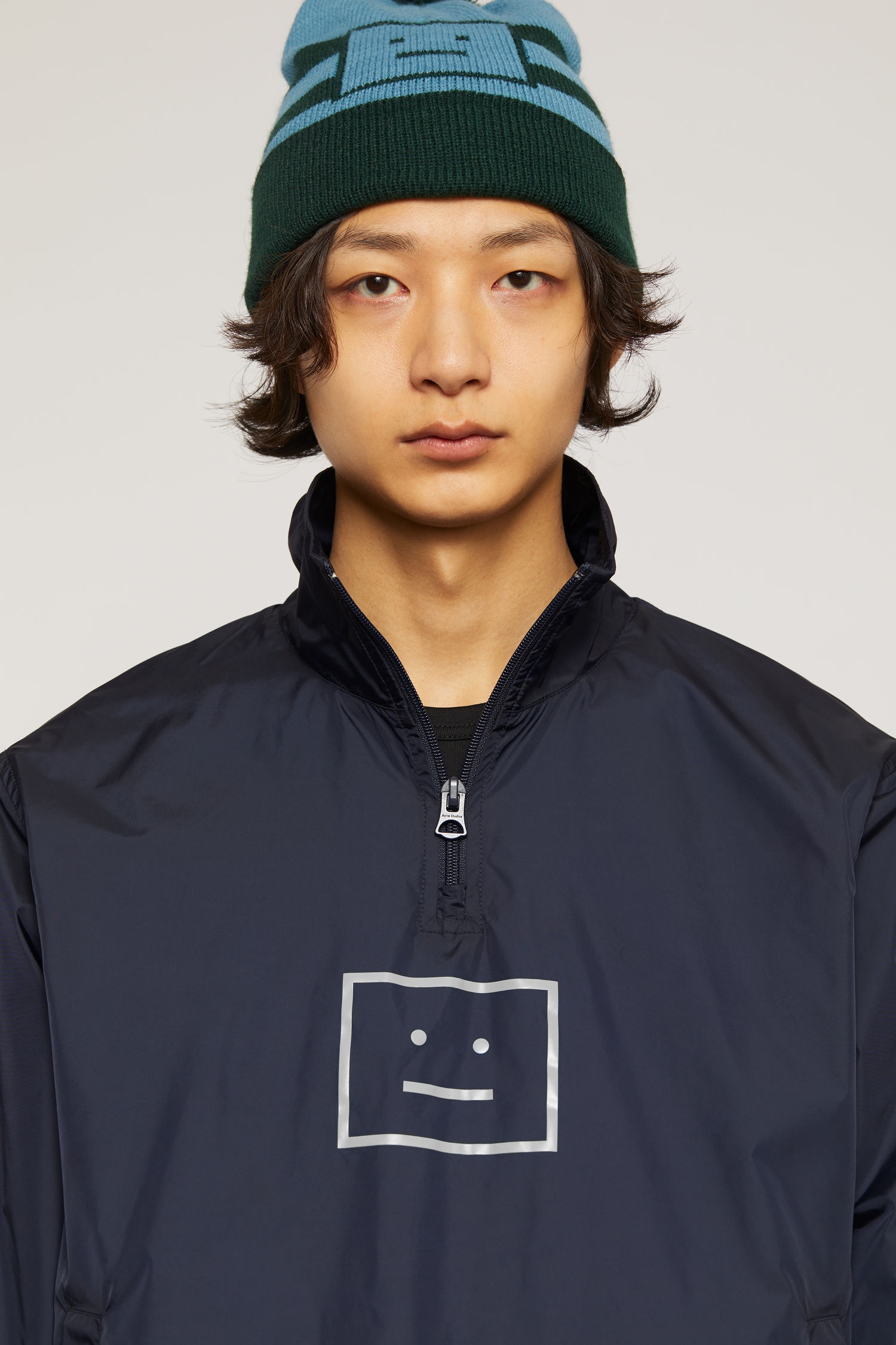 Face motif half-zip jacket navy - 6