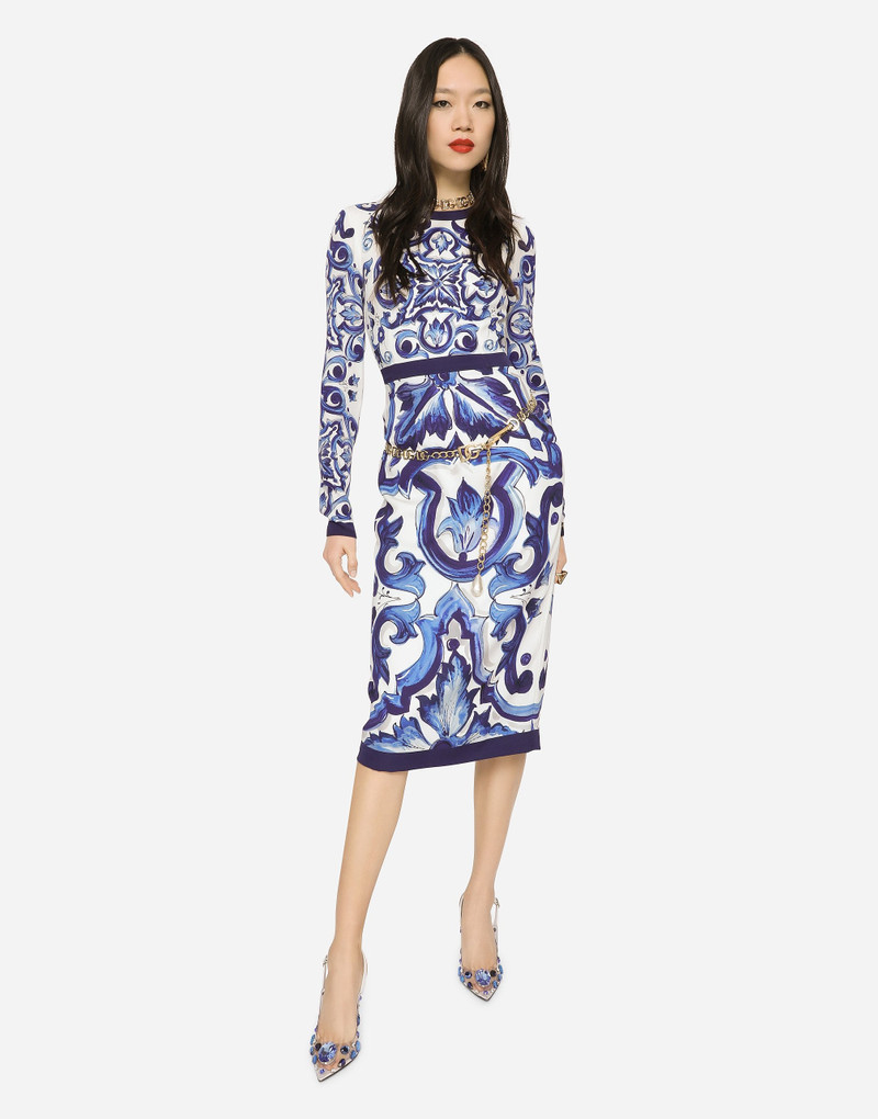Dolce & Gabbana Majolica-print charmeuse midi dress outlook