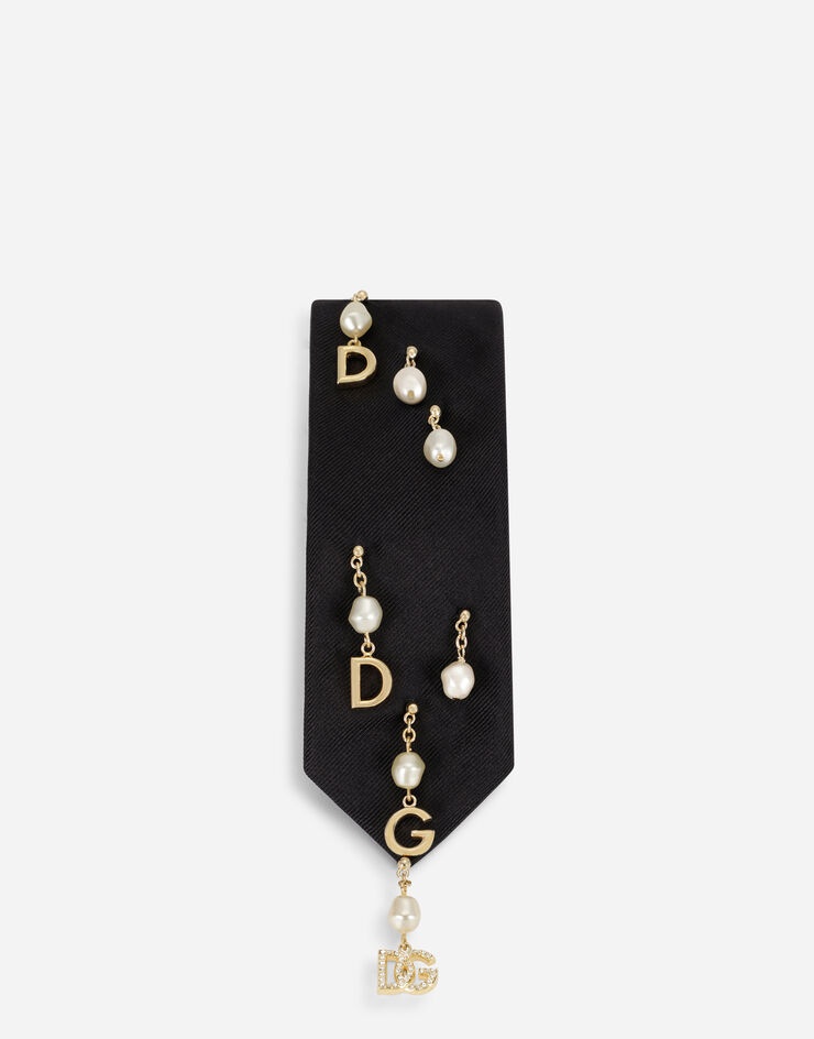 6-cm silk blade tie with pearls and DG pendants - 2