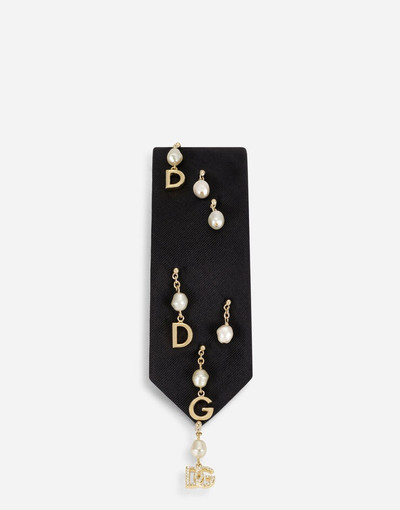 Dolce & Gabbana 6-cm silk blade tie with pearls and DG pendants outlook