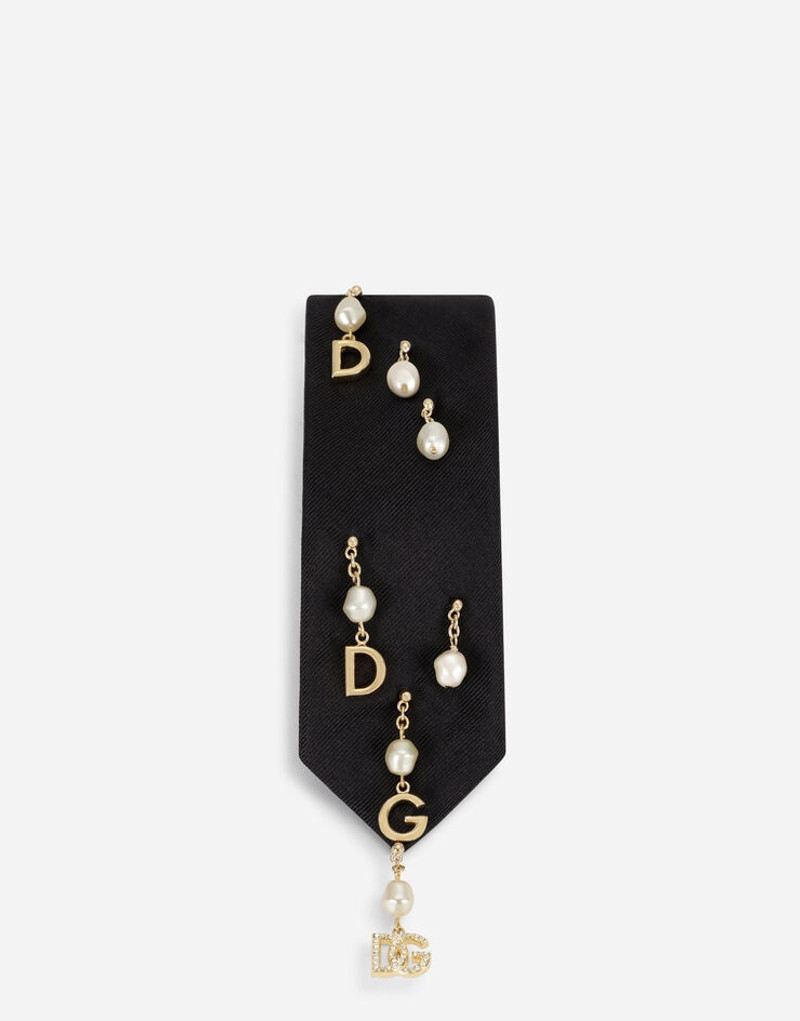 Dolce & Gabbana 6-cm silk blade tie with pearls and DG pendants outlook