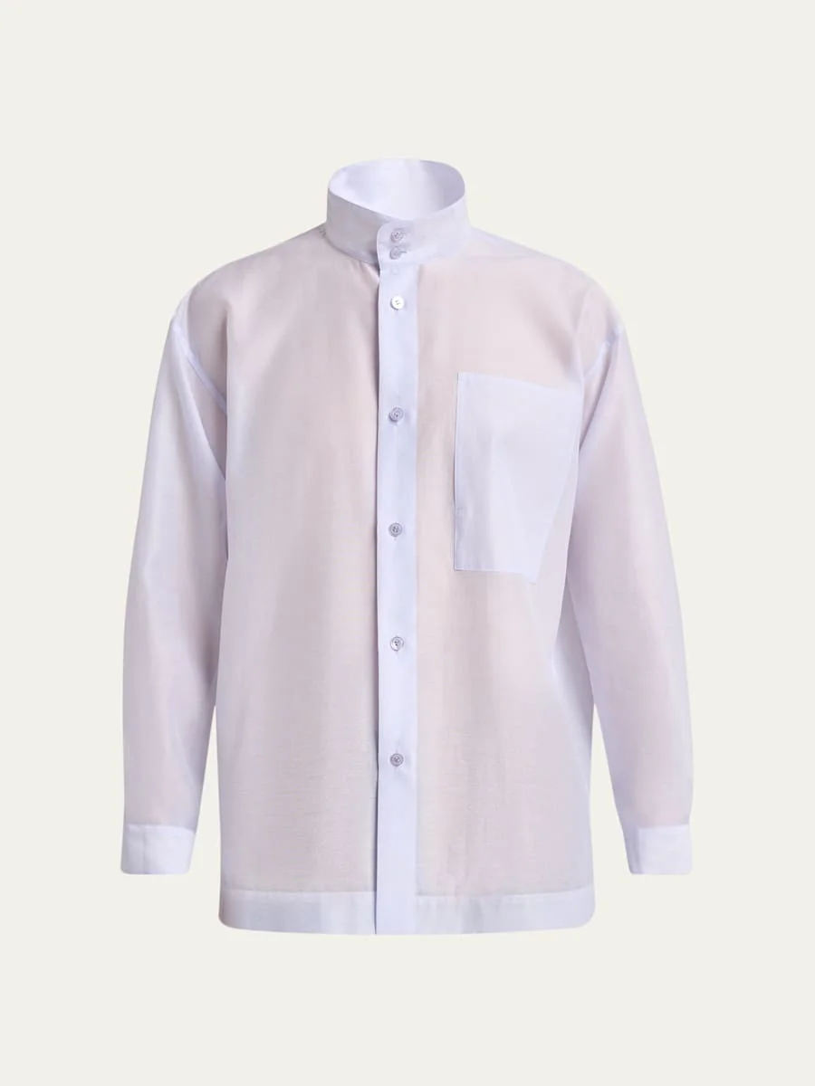 Men's Polyester and Wool Mandarin-Collar Sport Shirt - 1