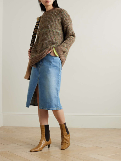 Stella McCartney + NET SUSTAIN chain-embellished denim midi skirt outlook